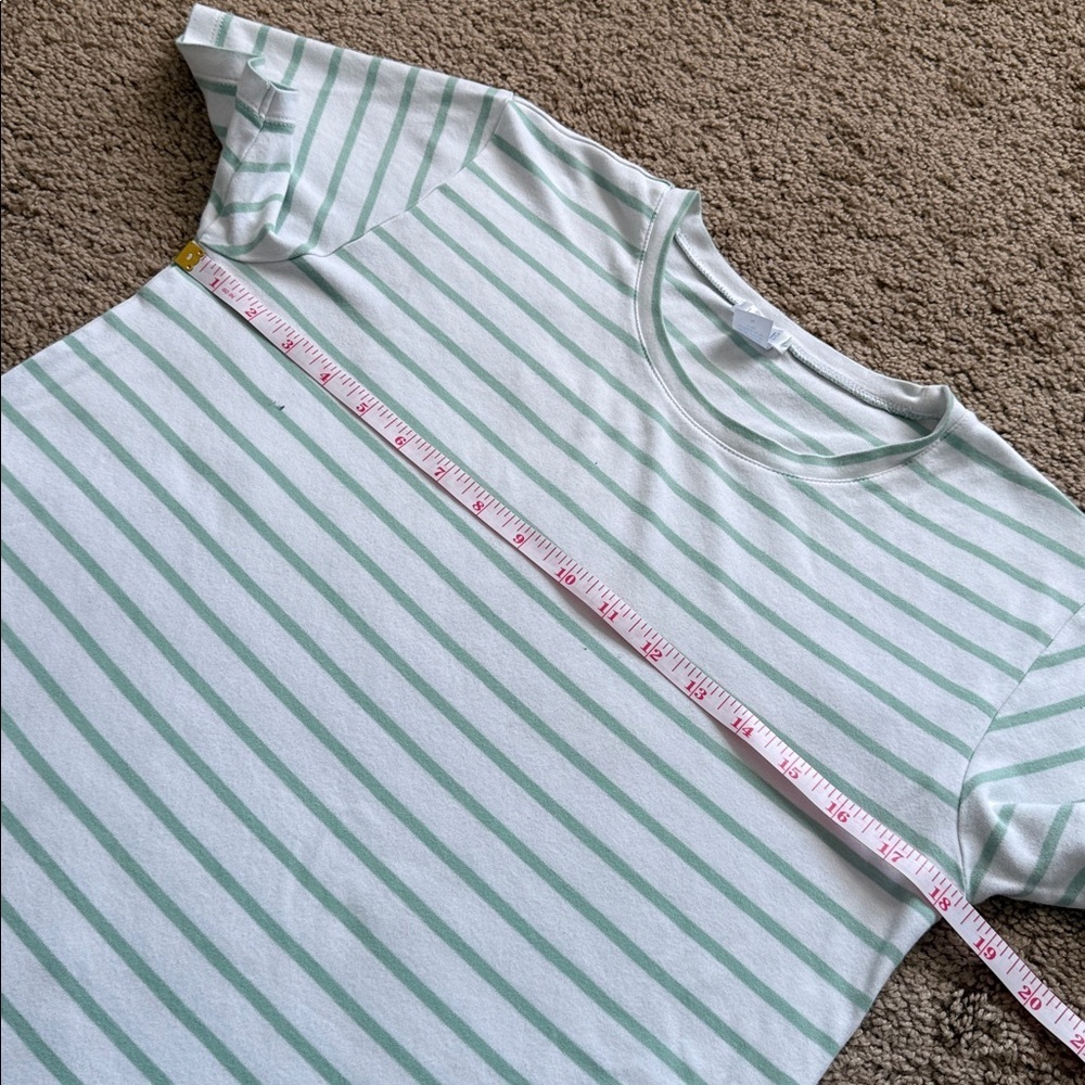 Lake Pajamas Pima Cotton Crewneck Short Sleeve Striped Green White Tee - Picture 5 of 7